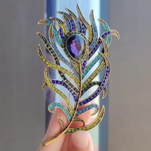 Feather Brooch Suit Crystal Exquisite Leaf Brooches Colorful Pin Women’S Jewelry
