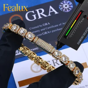 Fine Jewelry 7MM Iced Out Moissanite Diamond Tennis Bracelet 925 Silver Solid Chain