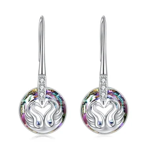Fine Jewelry 925 Sterling Silver Animal Crystal Double Swan Drop Dangle Earrings for Women
