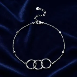 Fine Jewelry 925 Sterling Silver Interlocking Geometric Bracelet 3 Rings Women Minimalist