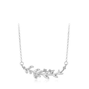 Fine Jewelry 925 Sterling Silver Rhodium Plated Zircon Branch Leaf Chokers Necklace