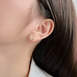 Fine Jewelry 925 Sterling Silver Rhodium Plated Zircon Butterfly Stud Earrings for Women