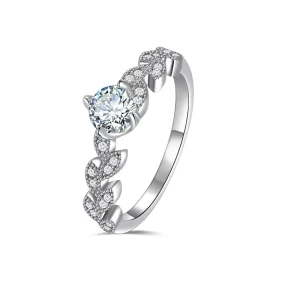 Fine Jewelry 925 Sterling Silver Rings Leaf Shaped Design Moissanite Ring for Women