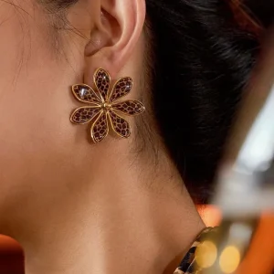 Fine Jewelry Flower 18K Gold Plated Tarnish-Free Stainless Steel Stud Earrings Women