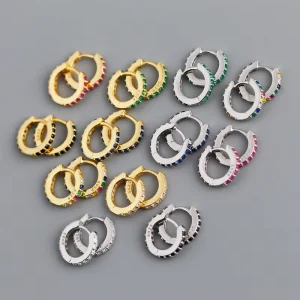 Fine Jewelry Manufacturer 925 Sterling Silver Rainbow Zircon Huggie Hoop Earrings
