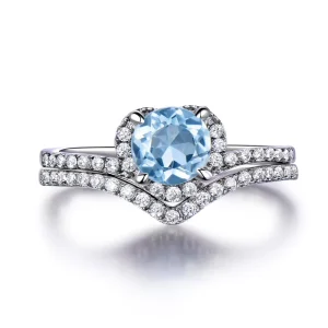 Fine Jewelry Round Cut Sky Blue Zircon Ring Set 925 Sterling Silver Princess Engagement Rings Set for Women