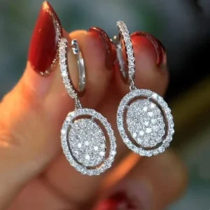 Fine Jewelry Silver Plated Micro Insert CZ Small White Diamond Earrings Women Classic Oval Shape Design Dangle Earrings