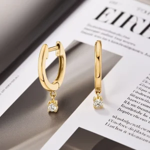 Fine Jewelry Solid Gold 18k Lab Diamond Hoop Earrings for Women Girl Gift Simple Trendy Geometric Round Shape Fashion