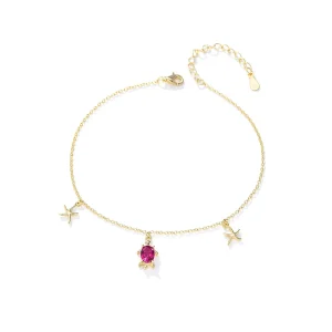 Fine Jewelry Summer Beach Ankle Jewelry 925 Sterling Silver Charm Pendant Starfish Turtle Anklet