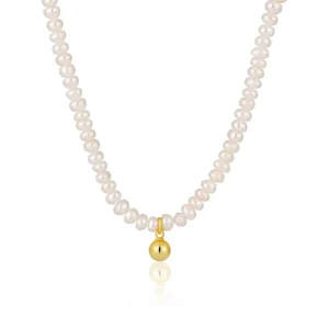 Fine Jewelry Trendy Handcraft Freshwater Pearls Beaded Necklace with Gold Silver Charm Ball