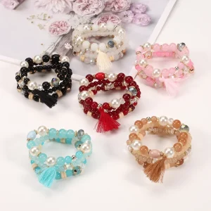 Fine Jewelry Trendy Zinc Alloy Butterfly Design Boho Stackable Stretch Beaded Tassel Charm Bracelet Women