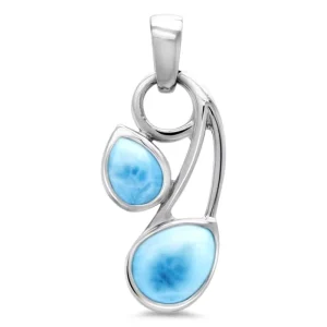 Fine Natural Blue Larimar Jewelry Rhodium Plated 925 Sterling Silver Natural Larimar Pendant