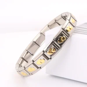 Fine Women Jewelry Peach Heart Shape Double-faced Gold Stainless Steel Elastic Charm Bands Bracelet
