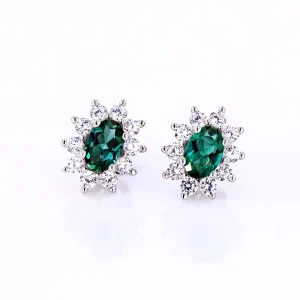 Floral Design Hydrothermal Emerald Gemstone 925 Sterling Silver Stud Earrings for Women