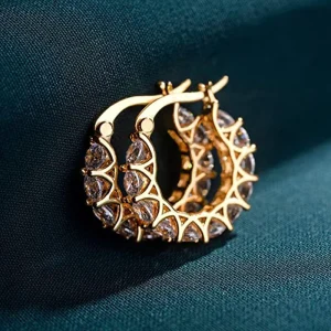 Floral U-Shaped Hoop Earrings with Micro-Pave CZ in Gold and Silver Tone