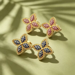 Flower-Shaped Pave Crystal Zircon Stud Earrings for Women