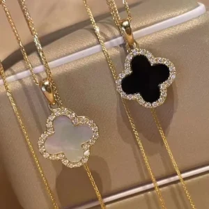 Four Leaf Clover Stainless Steel Necklace, 18K Gold-Plated Pendant