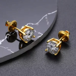 Four-Prong Unisex Sterling Silver Moissanite Stud Earrings Screw Back