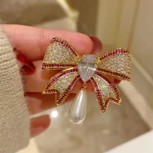 French Retro Full Diamond Bow Brooch