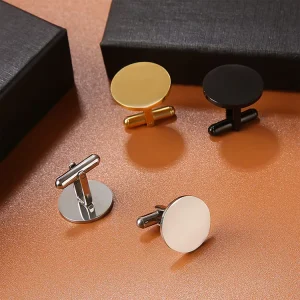French Stainless Steel Blank Round Cufflinks with Custom Engraved Logo for Men
