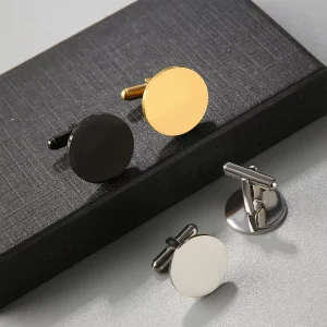 French Stainless Steel Blank Round Cufflinks with Custom Engraved Logo for Men