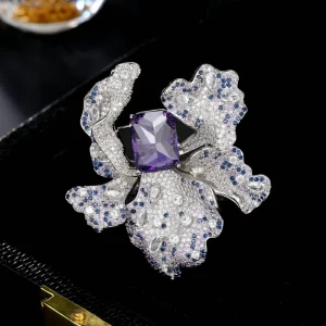 French Style Fine Craft Iris Flower Micro Pave Colorful Zircon Brooch Female Exquisite Birthday Gift