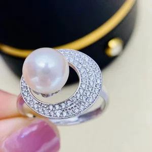 Freshwater Natural Pearl CZ Stone Ring for Women