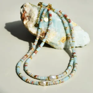 Freshwater Pearl 18K Gold Stainless Steel Chain Necklace Natural Stone Beads