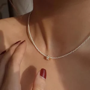 Freshwater Pearl Choker Necklace with 925 Silver and 14K Gold Link Chain