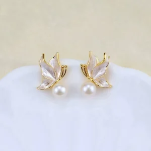 Freshwater Pearl French Bow Butterfly Stud Earrings for Women
