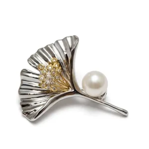 Freshwater Pearl Ginkgo Leaf Brooch Pin for Everyday Wear