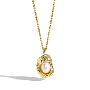 Freshwater Pearl Necklace 925 Sterling Silver Pearl Pendant 18K Gold Pearl Pendant