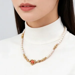 Freshwater Pearl and Natural Stone Handmade Bead Link Chain with Tibetan Silver