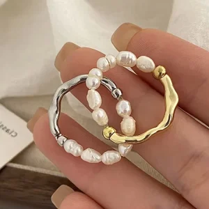 Freshwater Small Pearl Layering Ring for Women, Simple Style