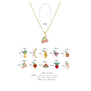 Fruit Charm Pendant Necklace with Colorful 3A Zircon and 18K Gold