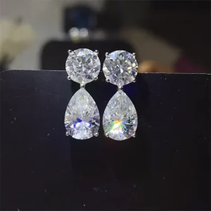 Full Diamond 16 Carat D Color Water Drop Moissanite Earrings 925 Silver
