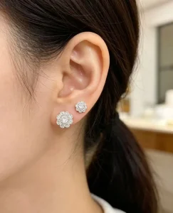 Full Zircon Round Flower Stud Earrings Set for Women’s Weddings