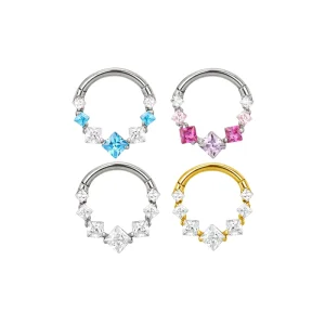 G23 Titanium Hinged Segment Hoop Nose Ring with 5 Bezel-Set Square CZs for Body Piercing