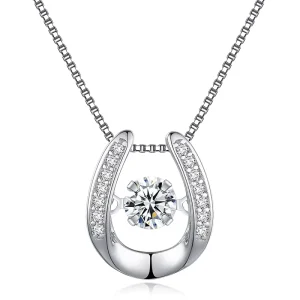 GP08 Sterling Silver 925 Letter U-Shaped Dancing Diamond Horseshoe Pendant with Zircon