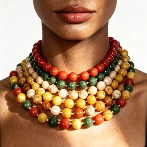 Geometric Circular-Bead Multicolor Handmade Round Resin Beaded Necklace Women’s