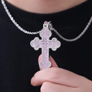 Geometric Cloud Cross Charm Necklace with CZ Stones for Men Street Fashion Jewelry Bulk Order Factory Direct Ready Stock