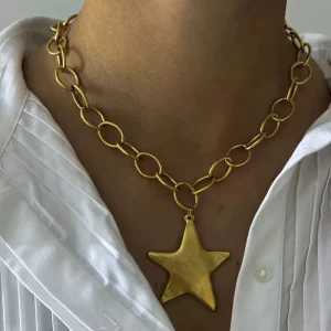 Geometric Pentagram Alloy Pendant Necklace Star Collarbone Chain Women’s