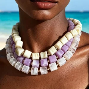 Geometric Resin Square Bead Necklace for Women