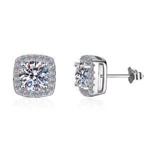 Geometric Square Sterling Silver S925 VVS1 Moissanite Stud Earrings