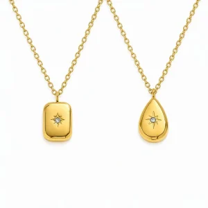Geometric Water Drop Rectangle Crystal Pendant Necklace Stainless Steel