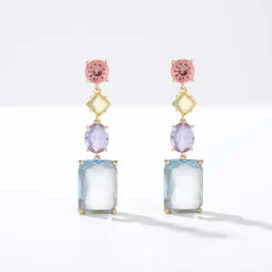 Geometric Zircon Pendant Earrings for Women, Multicolor Gemstone Statement Earrings