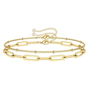Girls Custom 2-Piece Gold Copper Paperclip Chain Link Bracelet Set