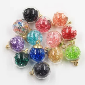 Glass Transparent Ball Pendant with Colored Crystal Rhinestones Necklace Customized Handmade Charms