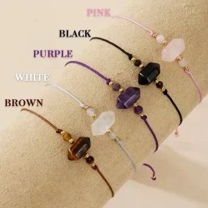 Gold Bead Amethyst Gemstone Adjustable Waterproof Bracelet