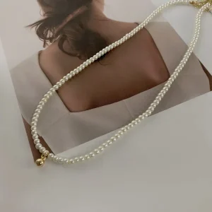 Gold Color White Seed Pearl Beaded Choker Necklace Round Pendant Wedding Jewelry for Women
